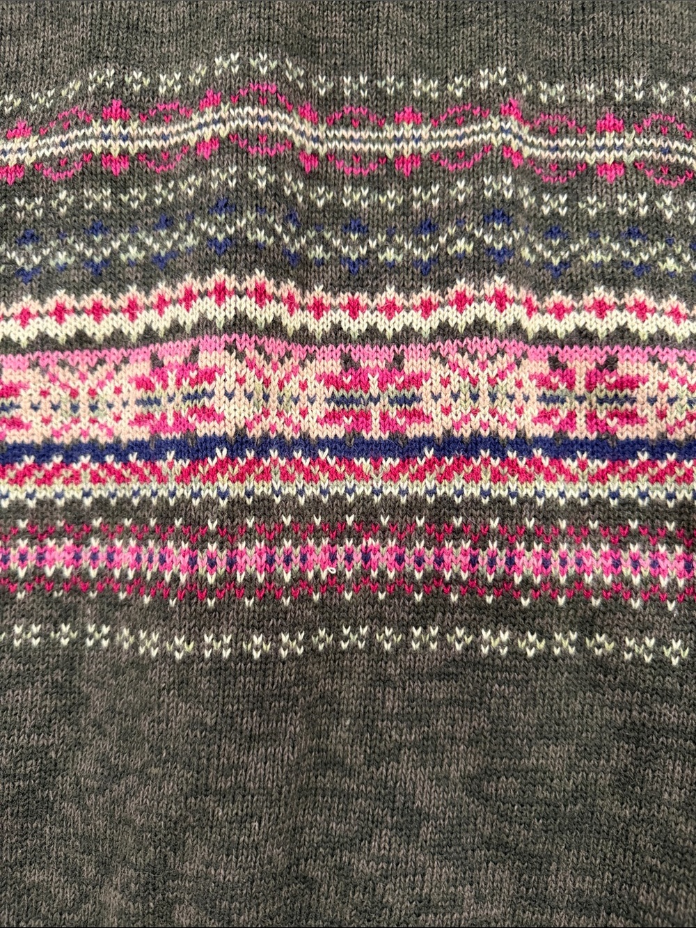 Vintage Tiara Fair Isle Cardigan Sweater Olive Green Pink Ramie Cotton Womens L - Picture 11 of 11
